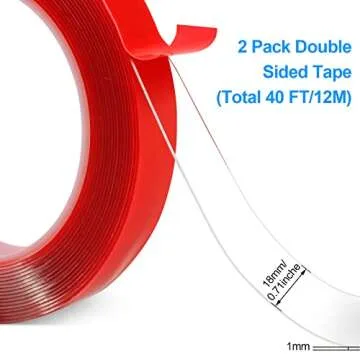 Double Sided Mounting Tape 2 Pack Heavy Duty, 20 FT Clear Adhesive Waterproof