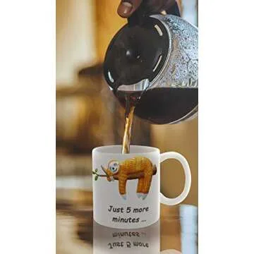 Decodyne Funny Sloth Coffee Mug, Cute Sloth Gifts For Women and Men, 3D Coffee Mugs (Just 5 More Minutes)