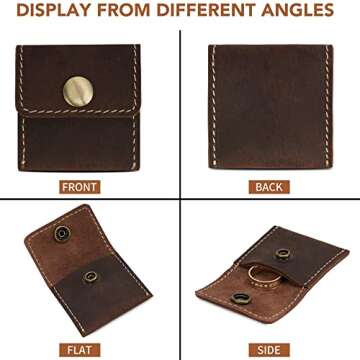 The Antiq Leather Ring Pouch, Brown Leather Ring Holder Wedding Ring Case for Men & Women - Full Gra...