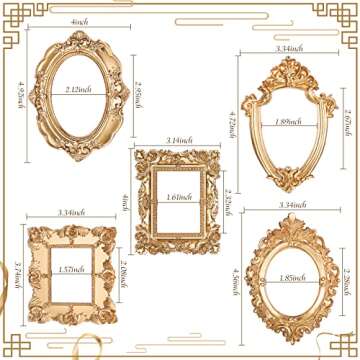 Yalikop 5 Pcs Vintage Resin Picture Frame Antique Photo Frame Table Top Jewelry Display Christmas Holiday Party Hotel Decor (Gold)