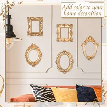 Yalikop 5 Pcs Vintage Resin Picture Frame Antique Photo Frame Table Top Jewelry Display Christmas Holiday Party Hotel Decor (Gold)