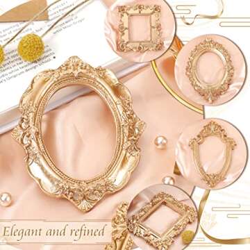 Yalikop 5 Pcs Vintage Resin Picture Frame Antique Photo Frame Table Top Jewelry Display Christmas Holiday Party Hotel Decor (Gold)