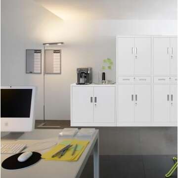 CJF Metal Storage Cabinets with Drawer and Adjustable Shelves, Locking Storage Cabinet for Pantry Ki...