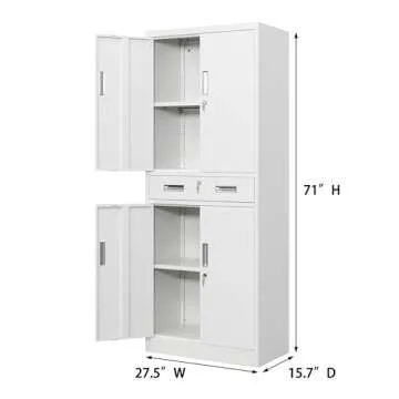 CJF Metal Storage Cabinets with Drawer and Adjustable Shelves, Locking Storage Cabinet for Pantry Kitchen Home Office Garage Living Dining Room (White)