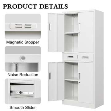 CJF Metal Storage Cabinets with Drawer and Adjustable Shelves, Locking Storage Cabinet for Pantry Kitchen Home Office Garage Living Dining Room (White)