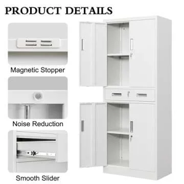 CJF Metal Storage Cabinets with Drawer and Adjustable Shelves, Locking Storage Cabinet for Pantry Kitchen Home Office Garage Living Dining Room (White)