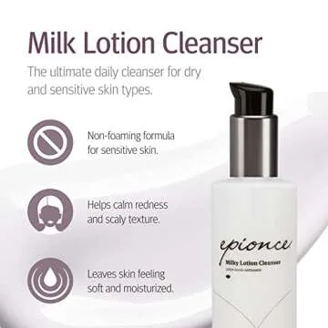 Epionce Milky Lotion Cleanser - Face Wash & Makeup Remover for Dry & Sensitive Skin, Non-Foaming Hyd...