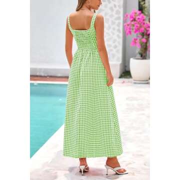 PRETTYGARDEN Women's Summer Spaghetti Strap Maxi Dresses Plaid Square Neck A Line Smocked Casual Vac...