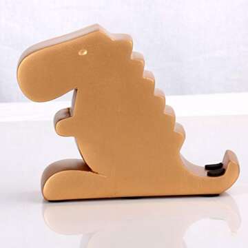 Plinrise Desk Tyrannosaurus Cell Phone Stand Mounts, Compatible Cute Dinosaur Stand for Mobile Phone & Tablet, Decorative Candy Color Phone Holder for Home & Office (Gold)