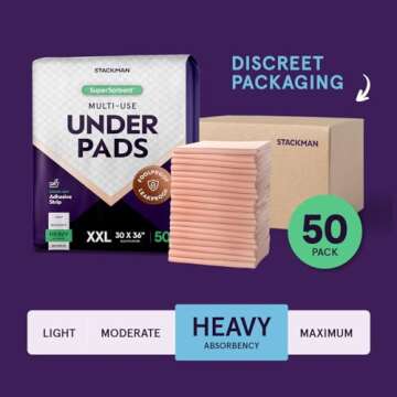 Heavy Absorbency Bed Pads, XXL Disposable 30 x 36 Chucks Pee Pads for Incontinence Bed Wetting for Adults, Elderly & Kids [50 Pads] Extra Large Underpads - 30x36 - With 2 Adhesive Strips on Each Pad