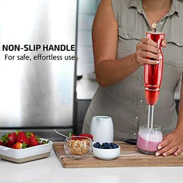OVENTE Electric Immersion Hand Blender 300 Watt 2 Mixing Speed with Stainless Steel Blades, Powerful Portable Easy Control Grip Stick Mixer Perfect for Smoothies, Puree Baby Food & Soup, Red HS560R