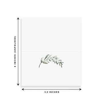 Bliss Collections Greenery Place Cards for Wedding or Party, Seating Place Cards for Tables, Scored for Easy Folding, 50 Pack, 2 x 3.5 Inches