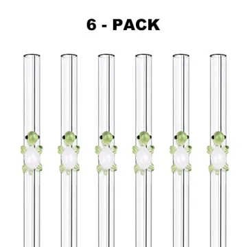 6-Pack Turtle Glass Straws - Eco-Friendly and Adorable