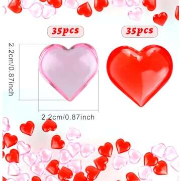 CHRORINE 70 Pcs Acrylic Heart Ornaments Translucent Hearts Shaped Gems Crystals for Table Scatter De...