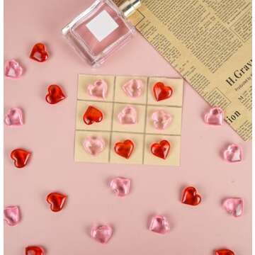 CHRORINE 70 Pcs Acrylic Heart Ornaments Translucent Hearts Shaped Gems Crystals for Table Scatter Decoration/Vase Fillers/Artwork in Valentine or Wedding Party- Red,Pink