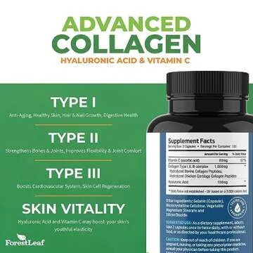 ForestLeaf Advanced Collagen Capsules - Natural Support for Skin, Hair & Joint Health (240 Capsules)