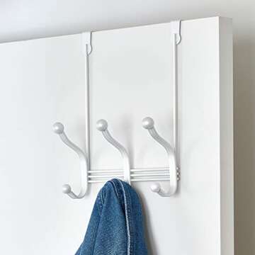 iDesign York Metal Over the Door Organizer, 3-Hook Rack for Coats, Hats, Robes, Towels, Jackets, Pur...