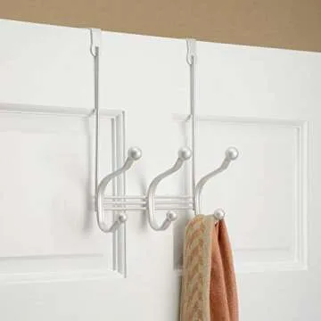 iDesign York Metal Over the Door Organizer, 3-Hook Rack for Coats, Hats, Robes, Towels, Jackets, Purses, Bedroom, Closet, and Bathroom, 8.25" x 5.25" x 10.75", White