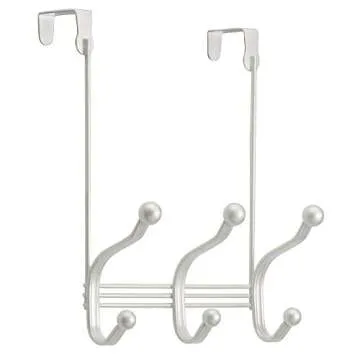 iDesign York Metal Over the Door Organizer, 3-Hook Rack for Coats, Hats, Robes, Towels, Jackets, Purses, Bedroom, Closet, and Bathroom, 8.25" x 5.25" x 10.75", White