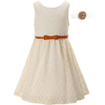 Girls Lace Dress with Belt for Princess Occasions