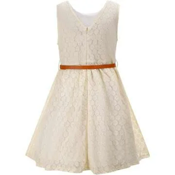 Girls Lace Dress with Belt for Princess Occasions