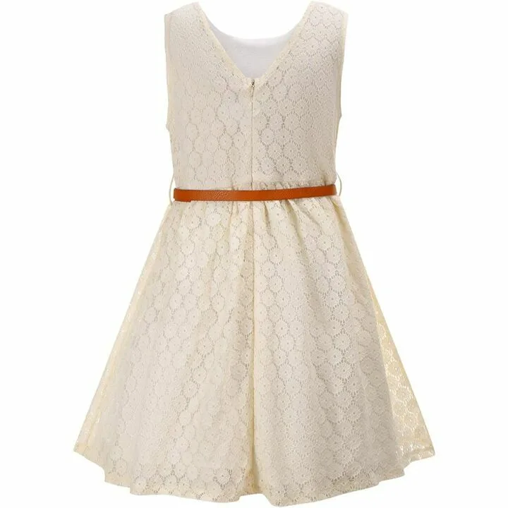 Girls Lace Dress with Belt for Princess Occasions