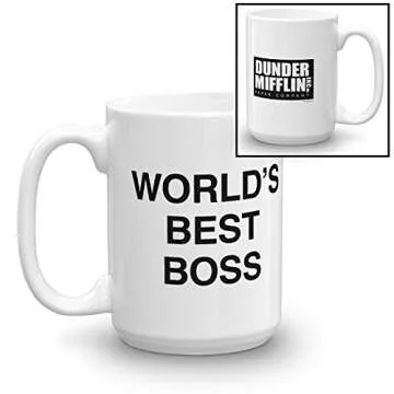 NBC The Office World's Best Boss Dunder Mifflin Ceramic Mug, White 15 oz - Official Michael Scott Mug As Seen On The Office