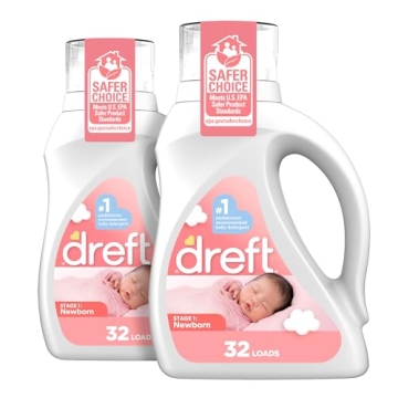 Dreft Newborn Baby Liquid Laundry Detergent - Gentle, HE Compatible, 2 Pack, 32 Loads Each