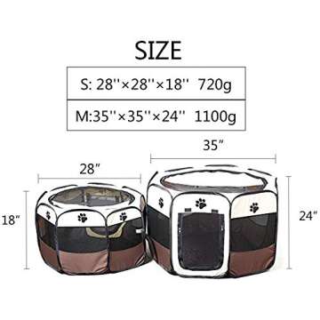 Portable Pet Playpen, Foldable Dog Playpens, Indoor/Outdoor Pet Exercise Kennel Tent Mesh Shade Cover Travel Dog Play Tent for Puppies/Dogs/Cats/Rabbits (M:35"*35"*24", Brown)