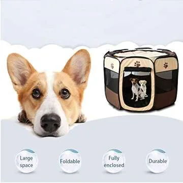 Portable Pet Playpen, Foldable Dog Playpens, Indoor/Outdoor Pet Exercise Kennel Tent Mesh Shade Cover Travel Dog Play Tent for Puppies/Dogs/Cats/Rabbits (M:35"*35"*24", Brown)