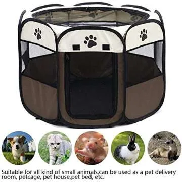 Portable Pet Playpen, Foldable Dog Playpens, Indoor/Outdoor Pet Exercise Kennel Tent Mesh Shade Cover Travel Dog Play Tent for Puppies/Dogs/Cats/Rabbits (M:35"*35"*24", Brown)