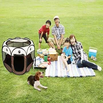 Portable Pet Playpen, Foldable Dog Playpens, Indoor/Outdoor Pet Exercise Kennel Tent Mesh Shade Cover Travel Dog Play Tent for Puppies/Dogs/Cats/Rabbits (M:35"*35"*24", Brown)
