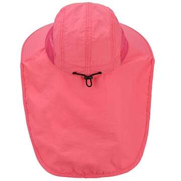 Kids Girls Sun Hat with Neck Flap - Adjustable Children Wide Brim Summer UPF50+ Sun Protection Mesh Bucket(Rose Red)