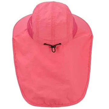 Kids Girls Sun Hat with Neck Flap - Adjustable Children Wide Brim Summer UPF50+ Sun Protection Mesh Bucket(Rose Red)