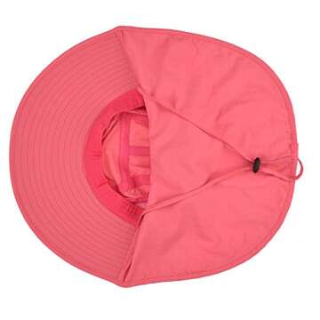 Kids Girls Sun Hat with Neck Flap - Adjustable Children Wide Brim Summer UPF50+ Sun Protection Mesh Bucket(Rose Red)