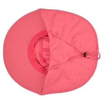 Kids Girls Sun Hat with Neck Flap - Adjustable Children Wide Brim Summer UPF50+ Sun Protection Mesh Bucket(Rose Red)