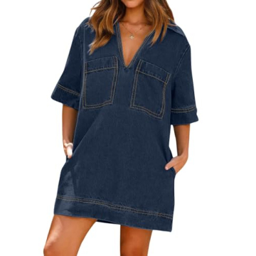 CHARTOU Women Loose Denim Dress Casual Summer Tunic