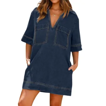 CHARTOU Women Loose Denim Dress Casual Summer Tunic