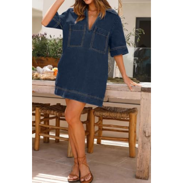CHARTOU Women Loose Denim Dress Casual Summer Tunic