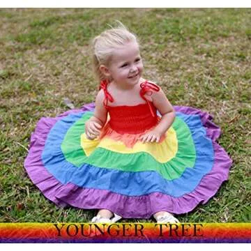 YOUNGER TREE Toddler Baby Girls Rainbow Dress Princess Sleeveless Halter Beach Tutu Sundress