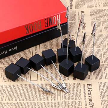 NUOLUX 10pcs Memo Clip Holder Stand with Alligator Clasp for Pictures Card Paper Note Clip (Black)