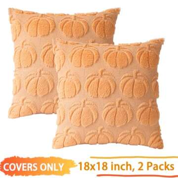 COSIBONO Pumpkin Fall Decorative Throw Pillow Covers 18"x18", Set of 2 Light Gold Soft Faux Fur Pillow Covers for Autumn Harvest, Fluffy Plush Accent Pillow Cases for Farmhouse Couch Cushion Covers