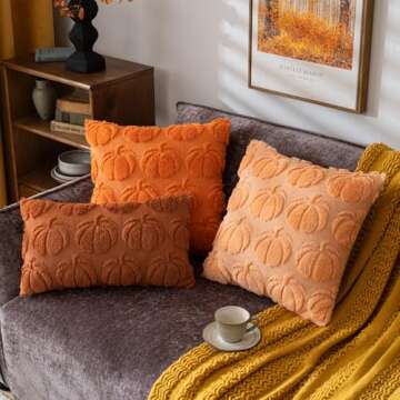 COSIBONO Pumpkin Fall Decorative Throw Pillow Covers 18"x18", Set of 2 Light Gold Soft Faux Fur Pillow Covers for Autumn Harvest, Fluffy Plush Accent Pillow Cases for Farmhouse Couch Cushion Covers