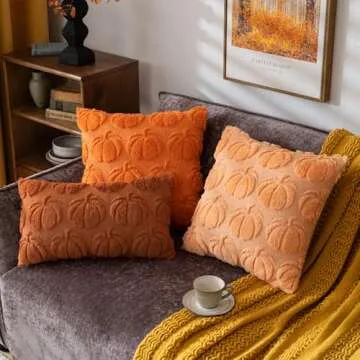 COSIBONO Pumpkin Fall Decorative Throw Pillow Covers 18"x18", Set of 2 Light Gold Soft Faux Fur Pillow Covers for Autumn Harvest, Fluffy Plush Accent Pillow Cases for Farmhouse Couch Cushion Covers