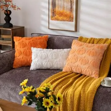 COSIBONO Pumpkin Fall Decorative Throw Pillow Covers 18"x18", Set of 2 Light Gold Soft Faux Fur Pillow Covers for Autumn Harvest, Fluffy Plush Accent Pillow Cases for Farmhouse Couch Cushion Covers