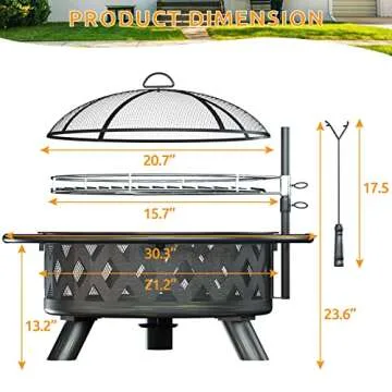 Amopatio Fire Pit for Outside, 30 Inch Large Outdoor Wood Burning Fire Pits, Patio Backyard Firepit with Steel BBQ Grill Cooking Grate, Spark Screen & Poker for Garden, Bonfire, Camping, Picnic