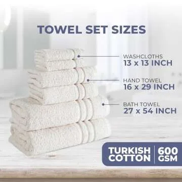 Hawmam Linen Cream 6 Piece Bath Towels Set for Bathroom Original Turkish Cotton Soft, Absorbent and Premium 2 Bath Towels, 2 Hand Towels, 2 Washcloths (Sea Salt)