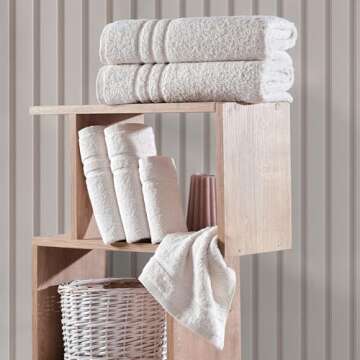 Hawmam Linen Cream 6 Piece Bath Towels Set for Bathroom Original Turkish Cotton Soft, Absorbent and Premium 2 Bath Towels, 2 Hand Towels, 2 Washcloths (Sea Salt)