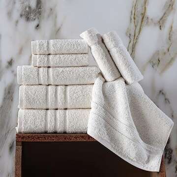 Hawmam Linen Cream 6 Piece Bath Towels Set for Bathroom Original Turkish Cotton Soft, Absorbent and Premium 2 Bath Towels, 2 Hand Towels, 2 Washcloths (Sea Salt)
