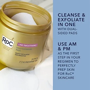 RoC Resurfacing Disks, Hypoallergenic Exfoliating Makeup Remover Pads for Wrinkles and Skin Tone, Oil-Free Daily Cleanser, Stocking Stuffers for Men & Women, 28 Count (Packaging May Vary)